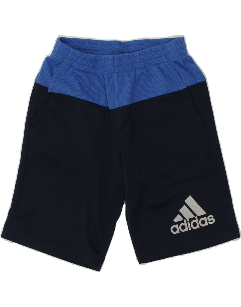 ADIDAS Boys Graphic Sport Shorts 9-10 Years Navy Blue Colourblock | Vintage Adidas | Thrift | Second-Hand Adidas | Used Clothing | Messina Hembry 