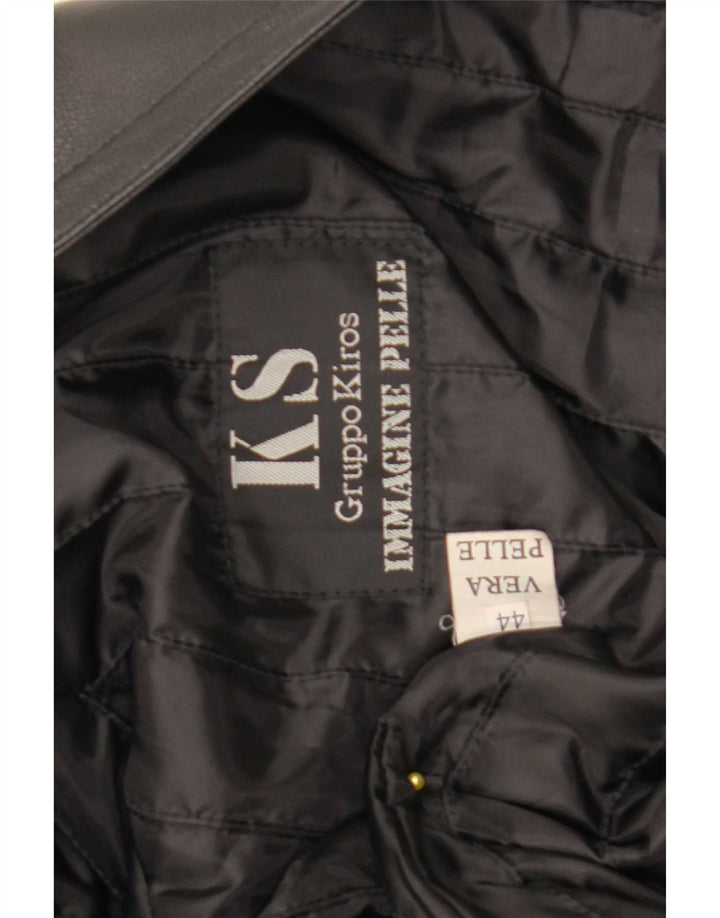 Kiros Womens Oversized Leather Coat IT 44 Medium Black Leather