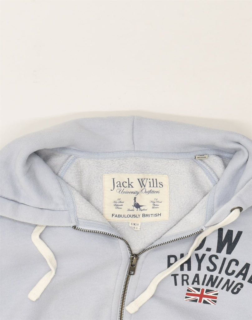 JACK WILLS Womens Graphic Zip Hoodie Sweater UK 10 Small Grey Cotton | Vintage Jack Wills | Thrift | Second-Hand Jack Wills | Used Clothing | Messina Hembry 