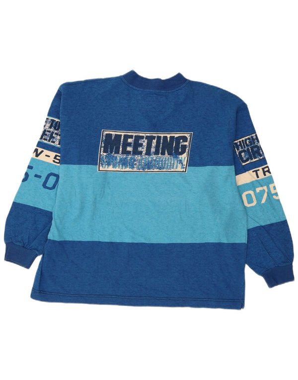 Vintage Mens Loose Fit Graphic Top Long Sleeve Large Blue Colourblock