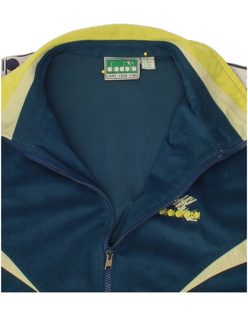 DIADORA Mens Loose Fit Graphic Tracksuit Top Jacket UK 40 Medium Blue Vintage Diadora and Second-Hand Diadora from Messina Hembry 