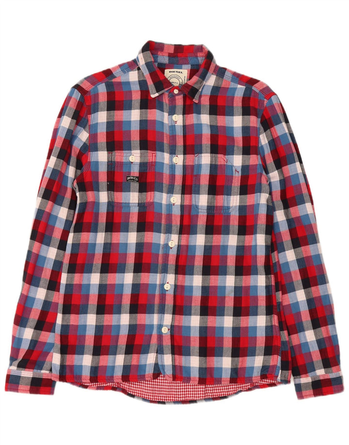 Diesel Mens Flannel Shirt Medium Red Check Cotton
