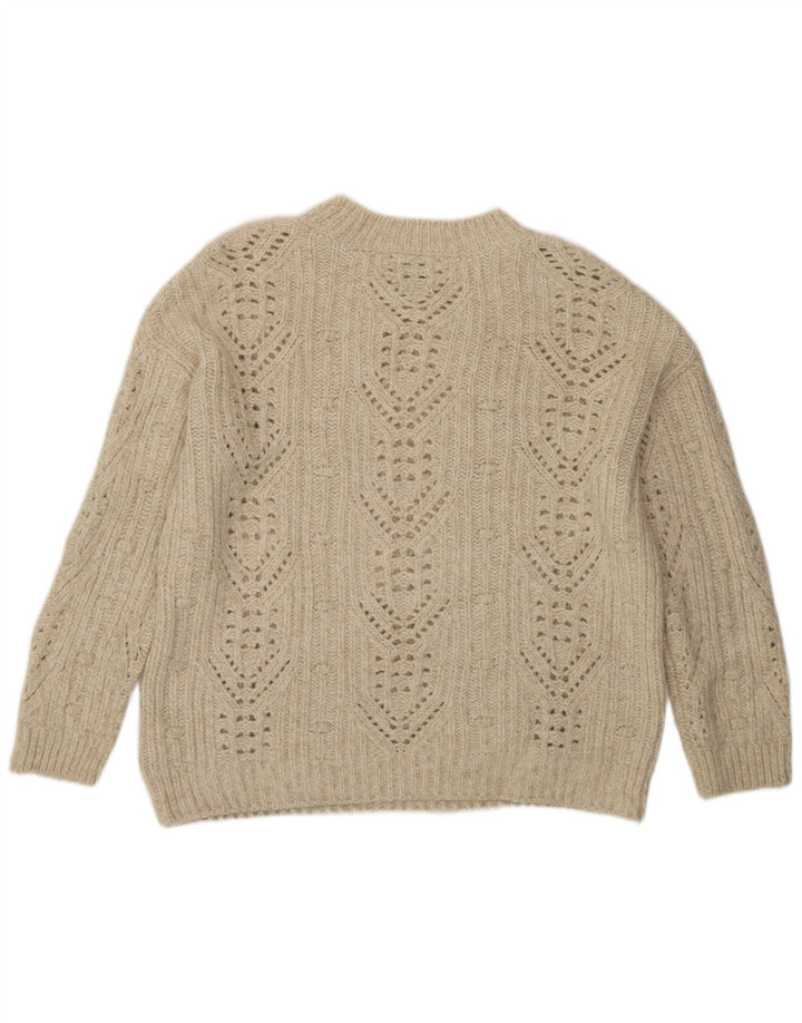 Massimo Dutti Womens Crew Neck Jumper Sweater UK 16 Large Off White