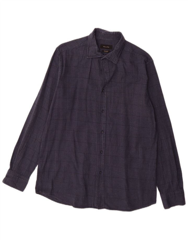 Massimo Dutti Mens Shirt Large Navy Blue Check Cotton