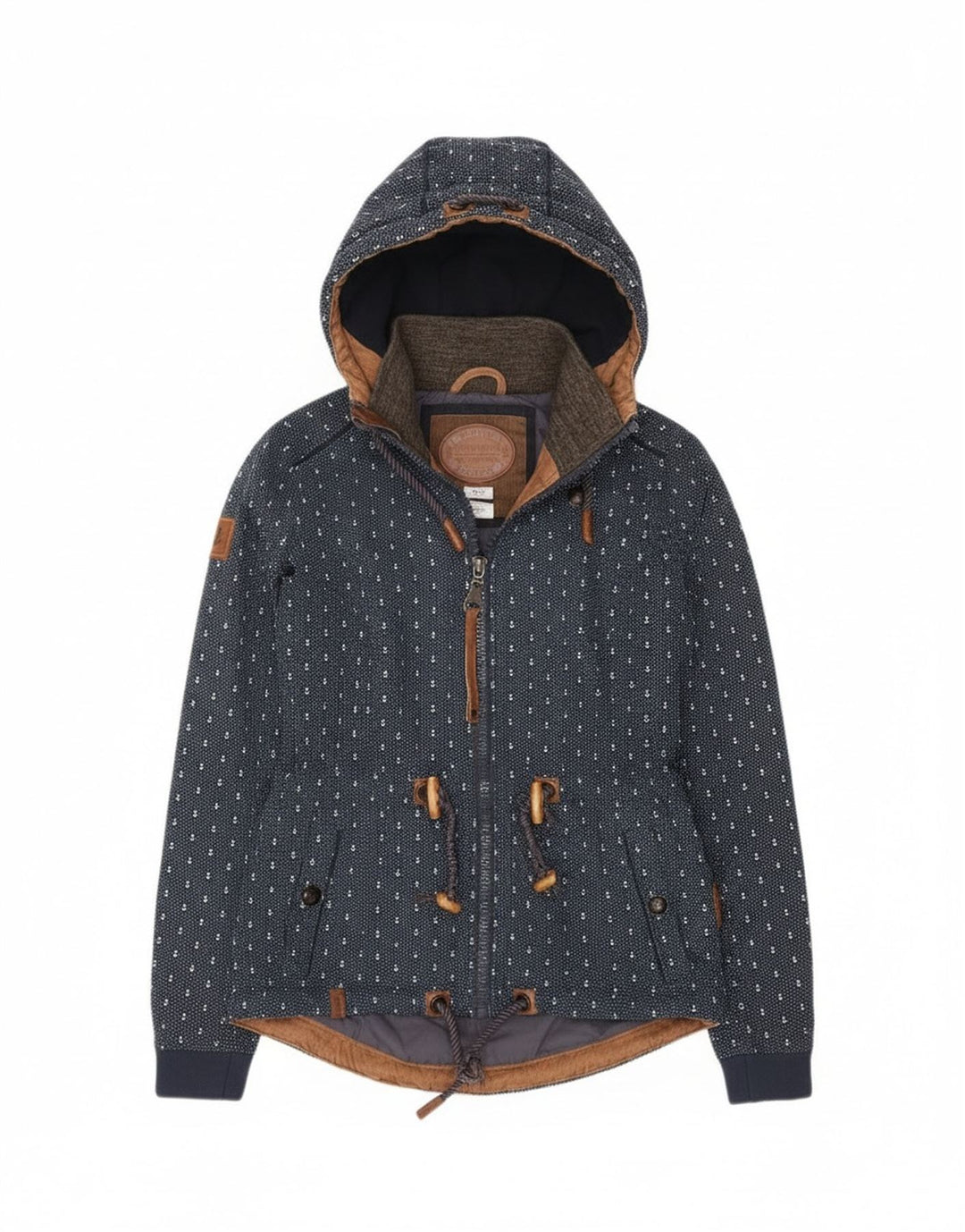 Naketano Womens Hooded Windbreaker Jacket UK 10 Small Navy Blue Spotted