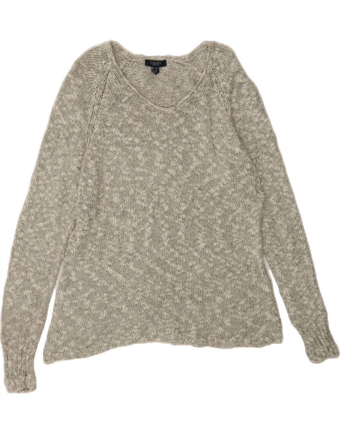 CHAPS Womens V-Neck Jumper Sweater UK 18 XL Grey Flecked Cotton Vintage Chaps and Second-Hand Chaps from Messina Hembry 