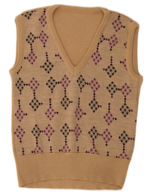 Vintage Mens Vest Tank Top Small Beige Geometric