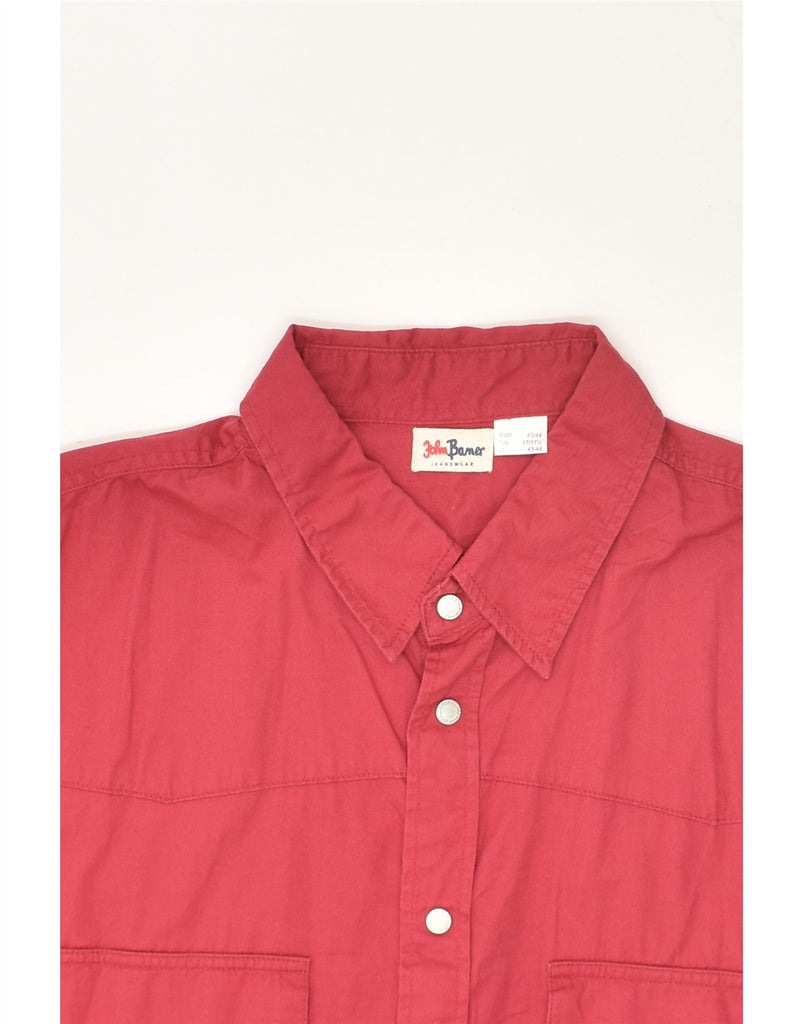 JOHN BANER Mens Short Sleeve Shirt Size 17 17 1/2 XL Red Cotton | Vintage John Baner | Thrift | Second-Hand John Baner | Used Clothing | Messina Hembry 