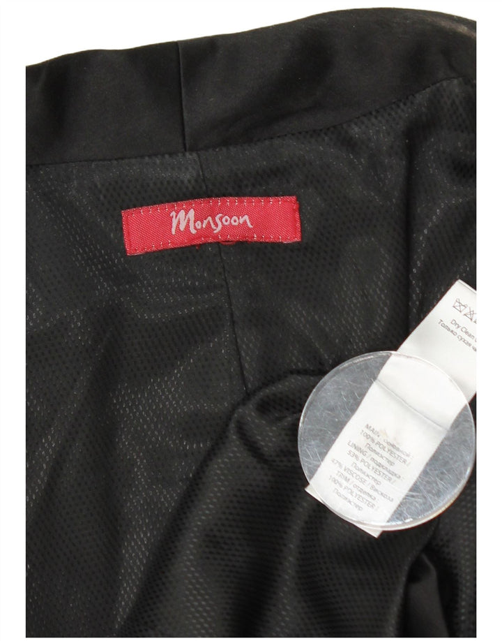 MONSOON Womens Crop Open Blazer Jacket UK 10 Small Black Polyester