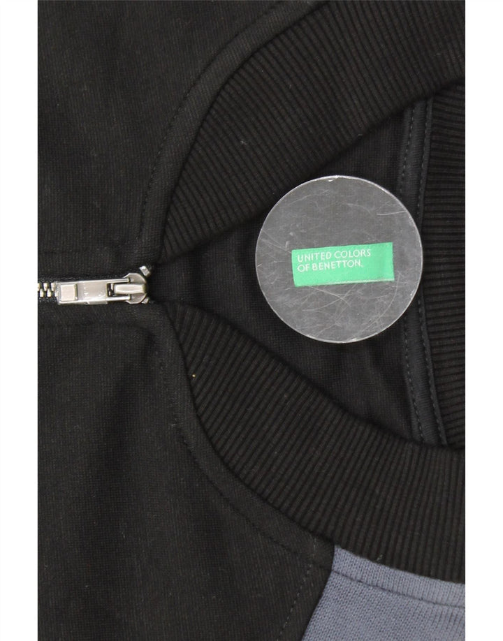 BENETTON Womens Crop Tracksuit Top Jacket UK 16 Large Black Colourblock