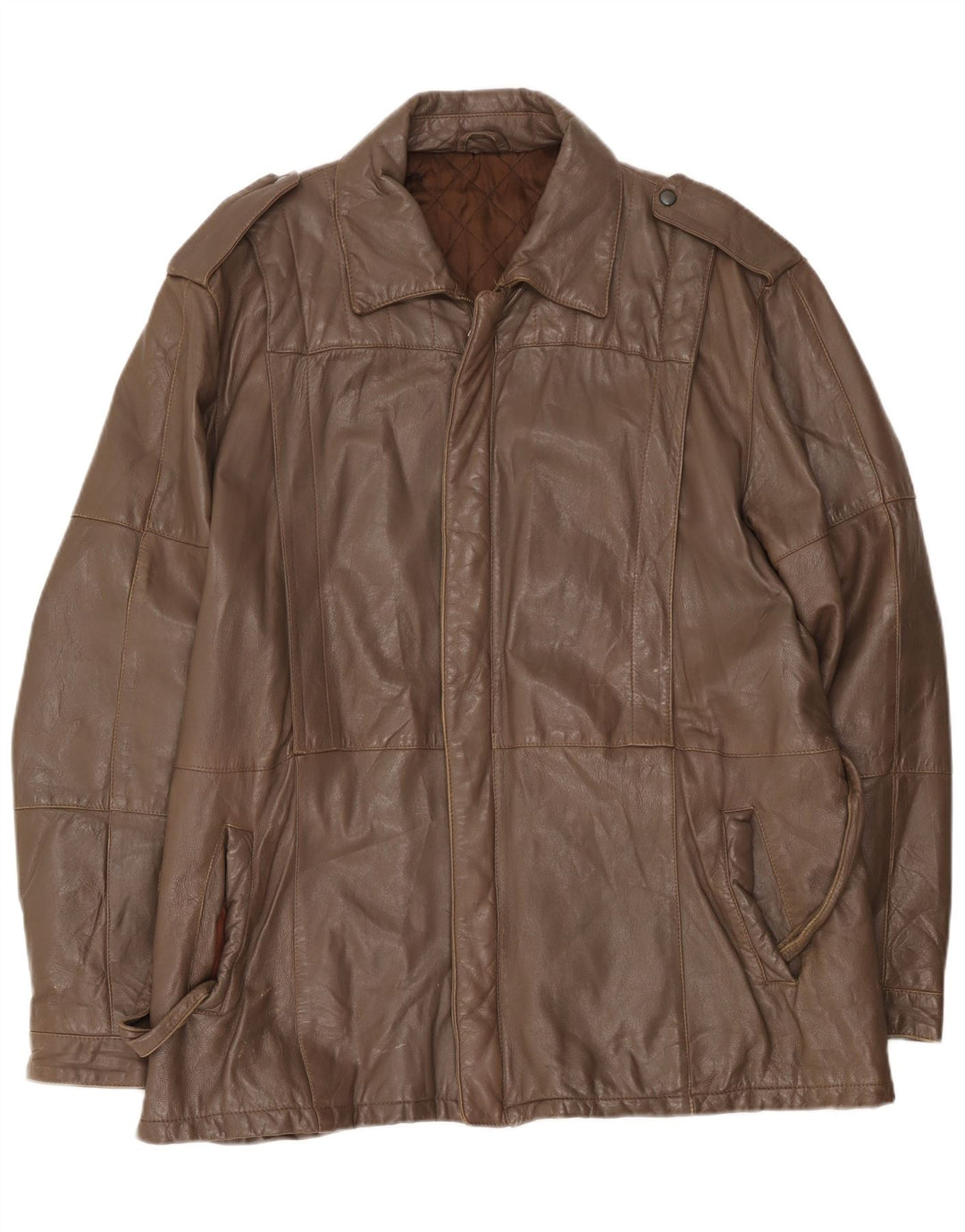 Vintage Mens Military Leather Jacket UK 40 Large Brown