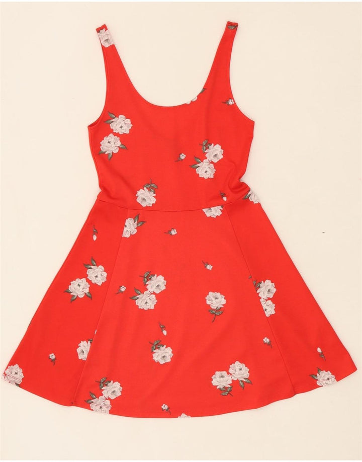 DIVIDED Womens Sleeveless A-Line Dress UK 10 Small Red Floral Polyester Vintage Divided and Second-Hand Divided from Messina Hembry 