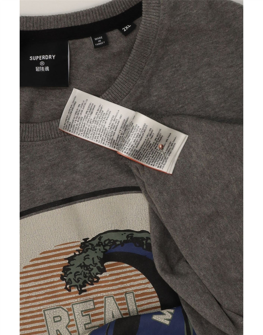 Superdry Mens Graphic T-Shirt Top 2XL Grey Cotton