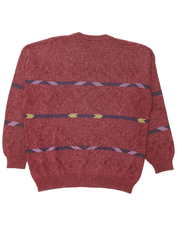 ALLORA Mens Crew Neck Jumper Sweater IT 56 2XL Burgundy Geometric Cotton