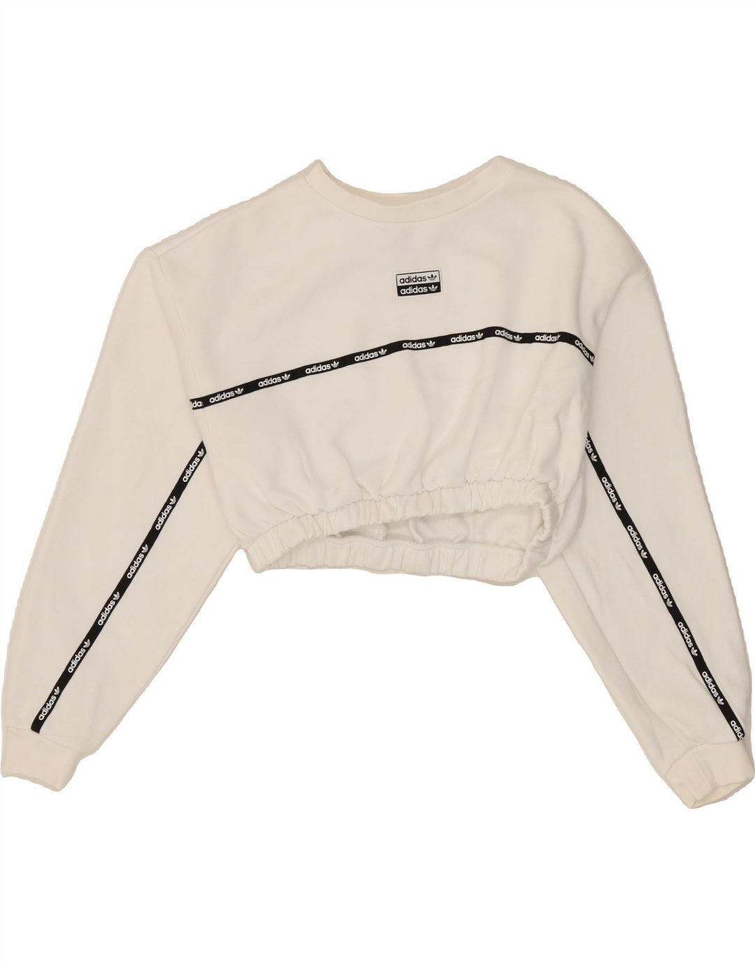 ADIDAS Womens Crop Sweatshirt Jumper UK 10 Small  White Cotton Vintage Adidas and Second-Hand Adidas from Messina Hembry 