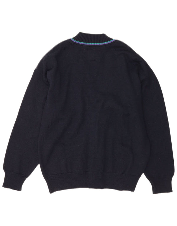 Il Granchio Mens Cardigan Sweater Medium Navy Blue Colourblock Wool