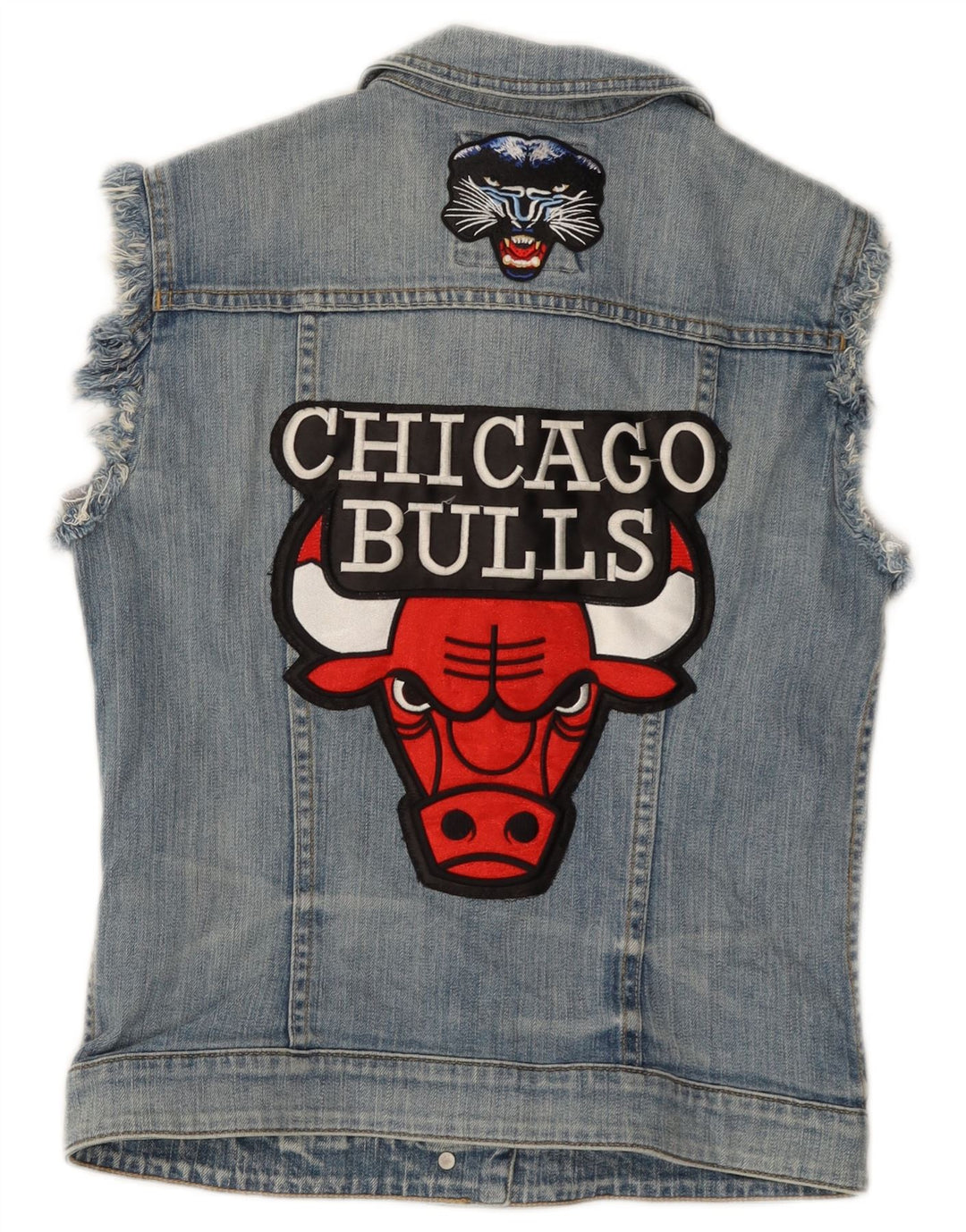 ESPRIT Womens Chicago Bulls Graphic Denim Gilet UK 12 Medium Blue Cotton
