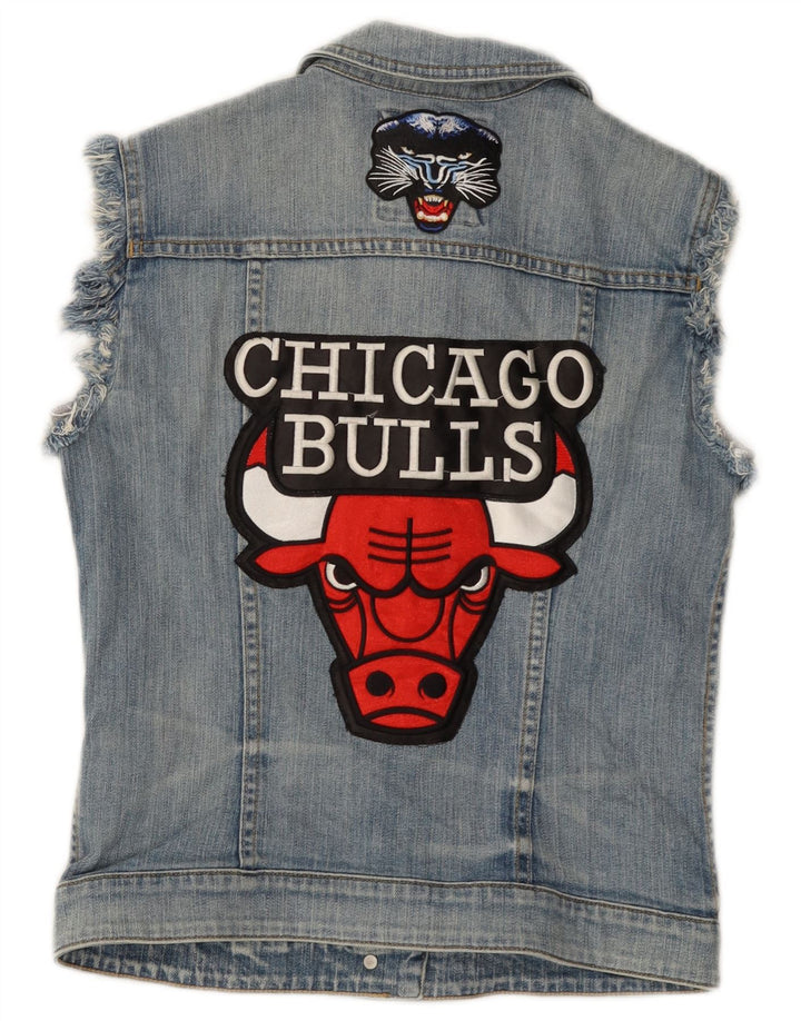 ESPRIT Womens Chicago Bulls Graphic Denim Gilet UK 12 Medium Blue Cotton