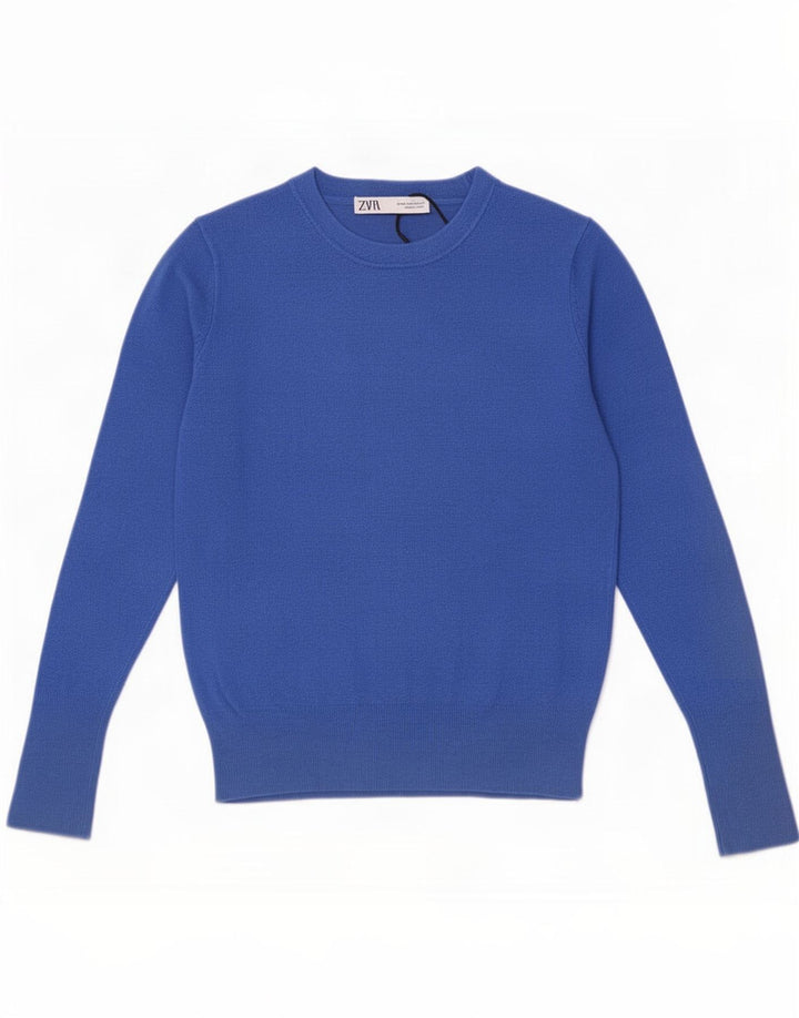 Zara Womens Boat Neck Jumper Sweater UK 12 Medium Blue Viscose