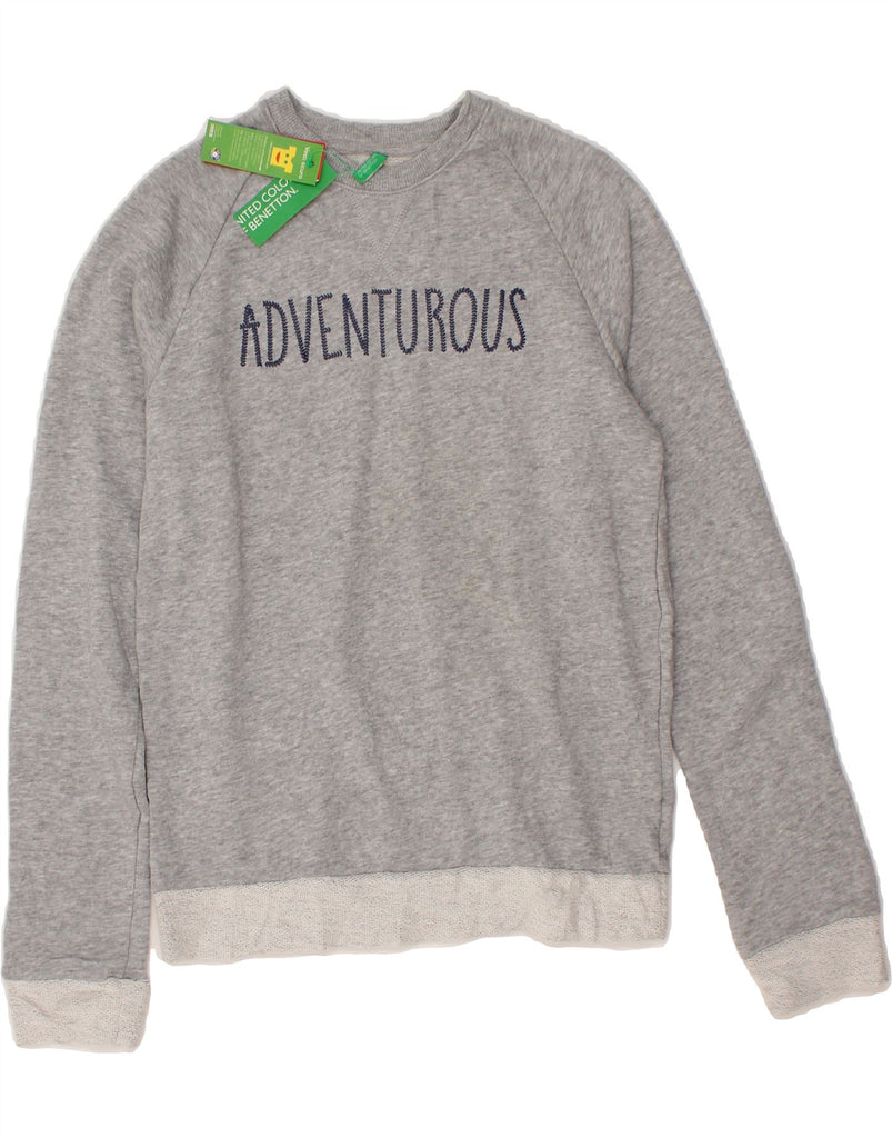 BENETTON Girls Graphic Sweatshirt Jumper 13-14 Years 3XL Grey Polyester Vintage Benetton and Second-Hand Benetton from Messina Hembry 