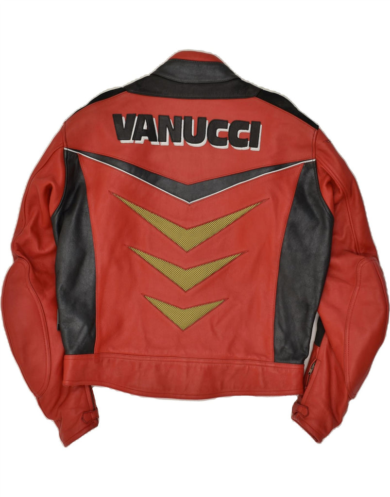 VANUCCI Mens Motorcycle Graphic Biker Jacket Size 58 4XL Red Leather | Vintage Vanucci | Thrift | Second-Hand Vanucci | Used Clothing | Messina Hembry 