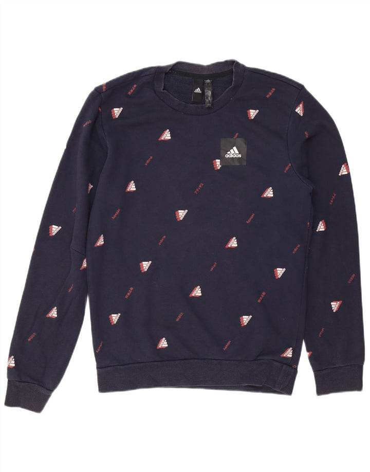 ADIDAS Mens Graphic Sweatshirt Jumper Small Navy Blue