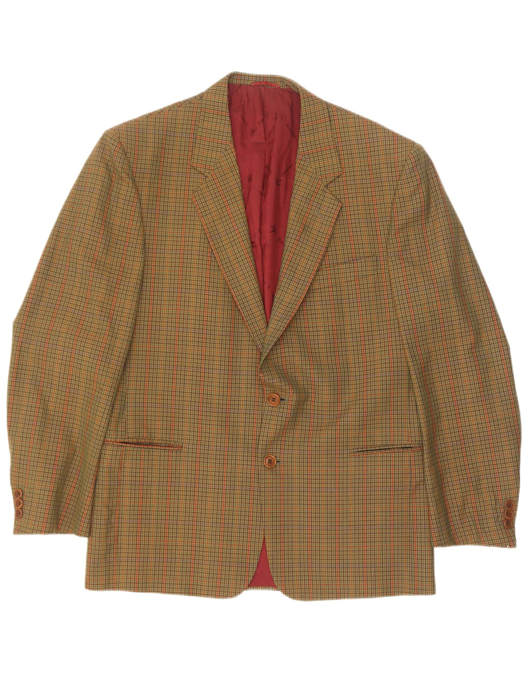 Brooksfield Mens 2 Button Blazer Jacket IT 52 XL Green Gingham Wool