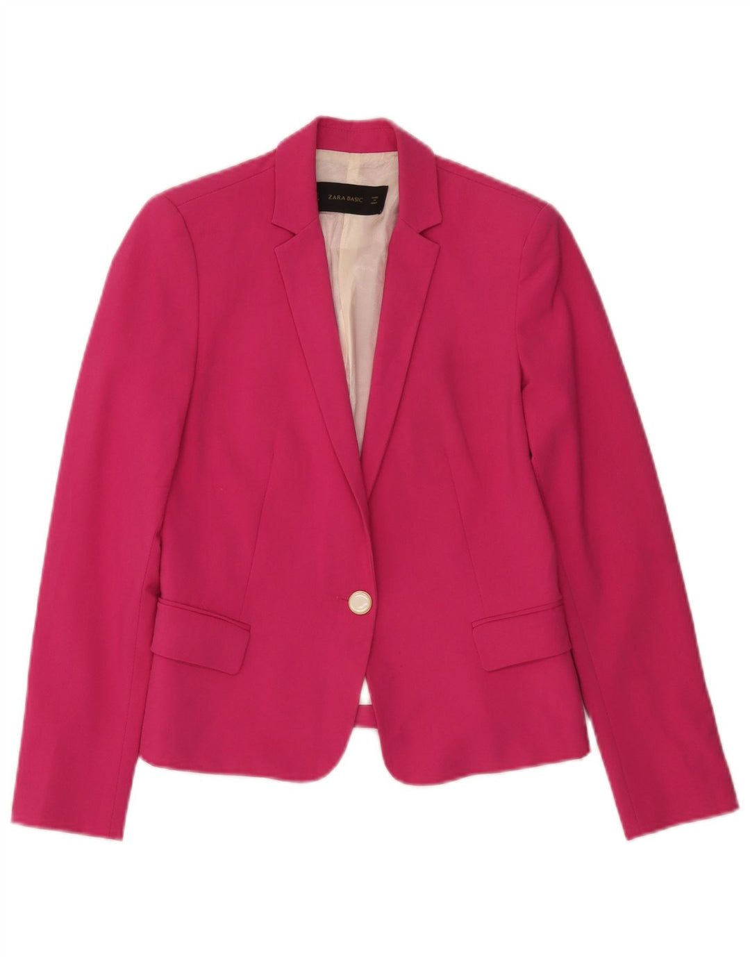 Zara Womens 1 Button Blazer Jacket UK 10 Small Pink Polyester