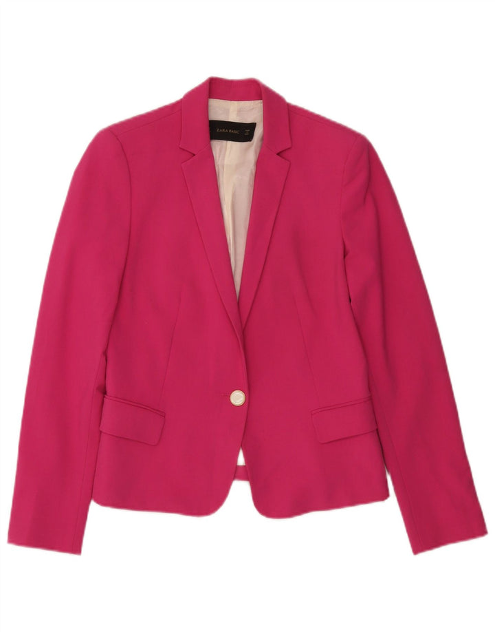 Zara Womens 1 Button Blazer Jacket UK 10 Small Pink Polyester