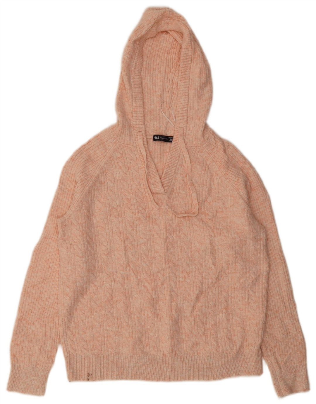 Marks & Spencer Womens Hooded V-Neck Jumper Sweater UK 14 Medium Pink