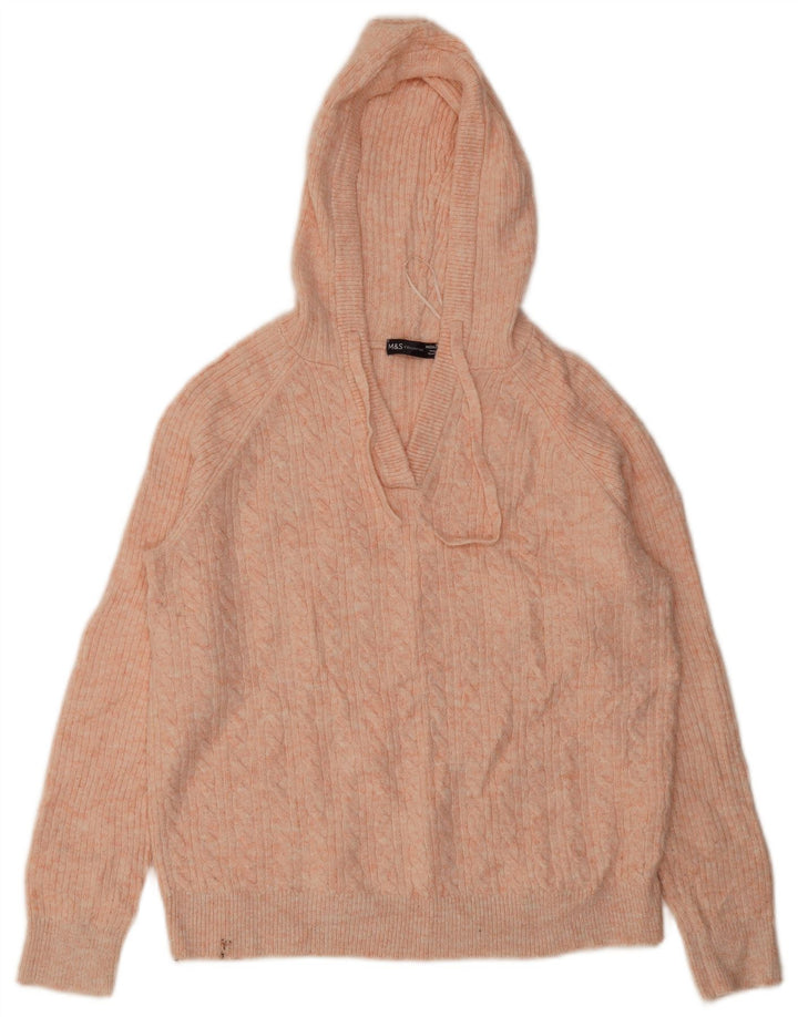 Marks & Spencer Womens Hooded V-Neck Jumper Sweater UK 14 Medium Pink