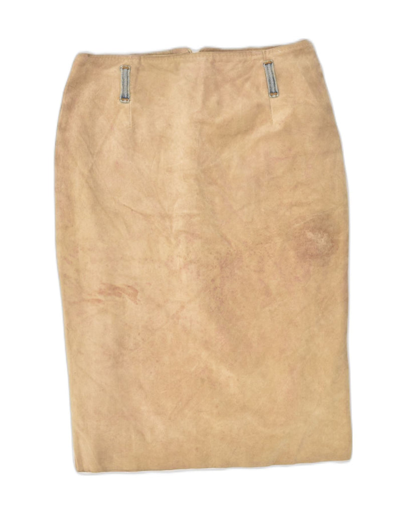 ATOS LOMBARDINI Womens Straight Skirt W28 Medium Beige Colourblock Suede | Vintage Atos Lombardini | Thrift | Second-Hand Atos Lombardini | Used Clothing | Messina Hembry 