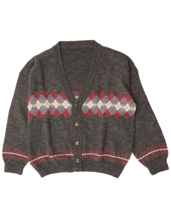 Vintage Mens Cardigan Sweater XL Grey Argyle/Diamond