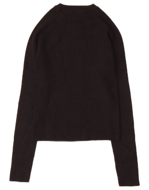 Zara Womens Crop Top Long Sleeve UK 12 Medium Black Viscose