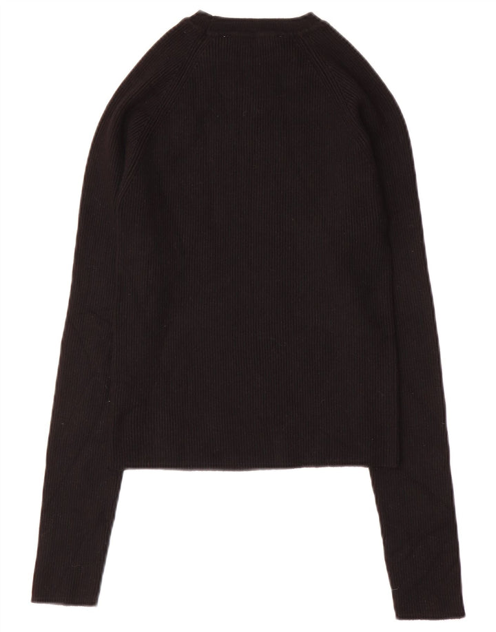 Zara Womens Crop Top Long Sleeve UK 12 Medium Black Viscose