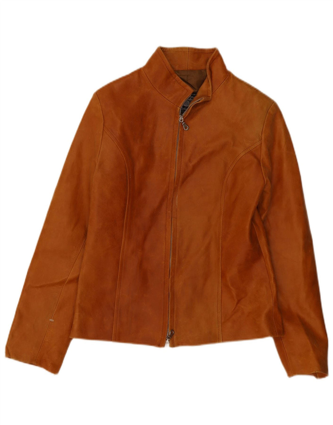 VINTAGE Womens Leather Jacket UK 12 Medium Brown Leather
