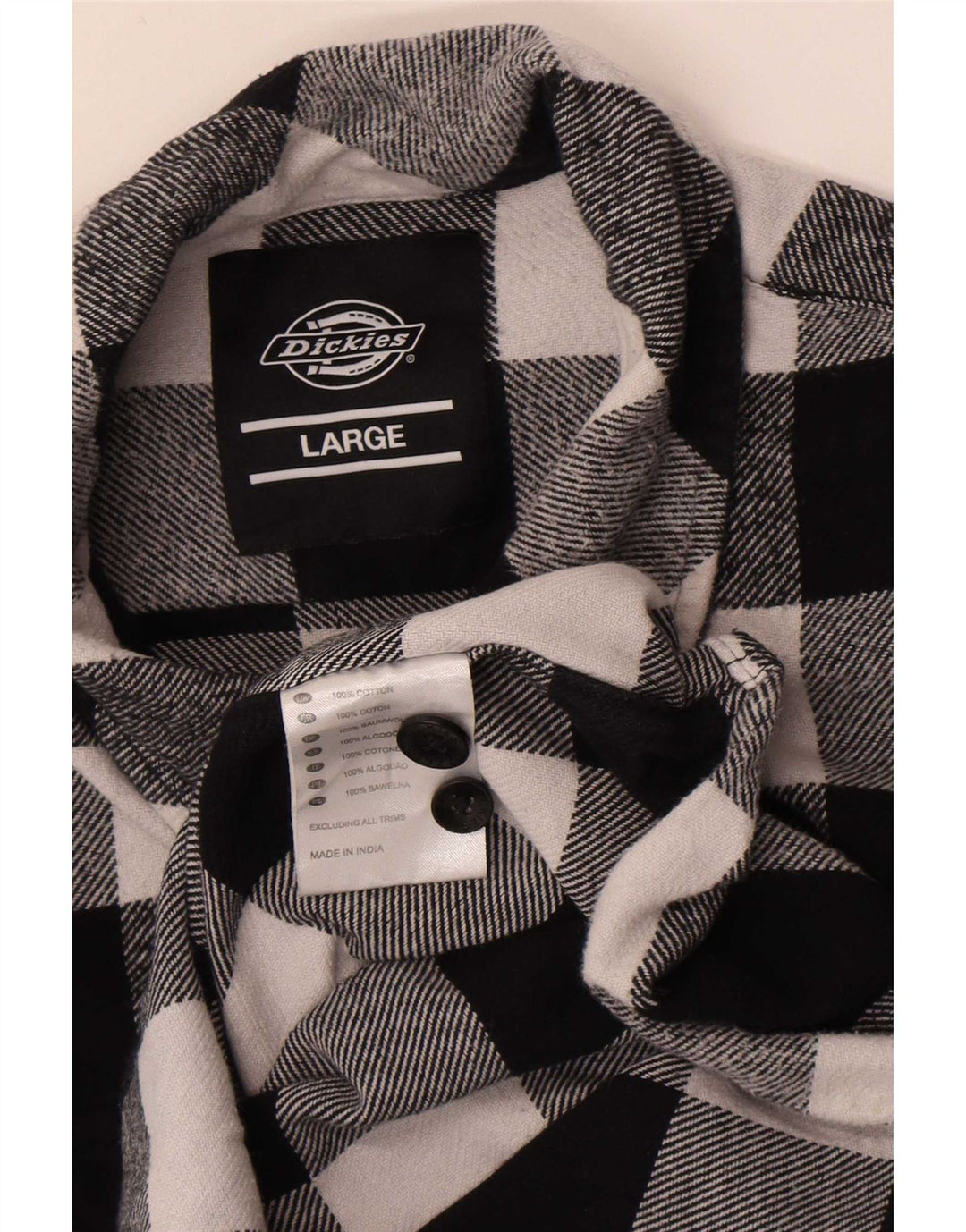Dickies Mens Flannel Shirt Large Black Gingham Cotton