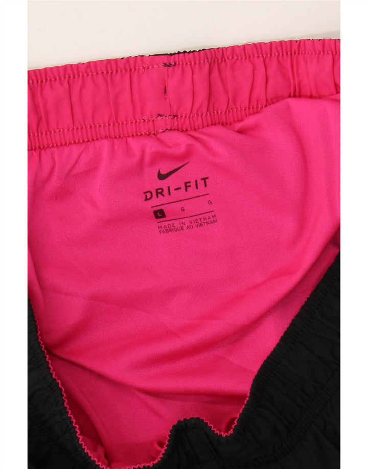 NIKE Womens Dri Fit Sport Shorts UK 14 Large  Black Colourblock
