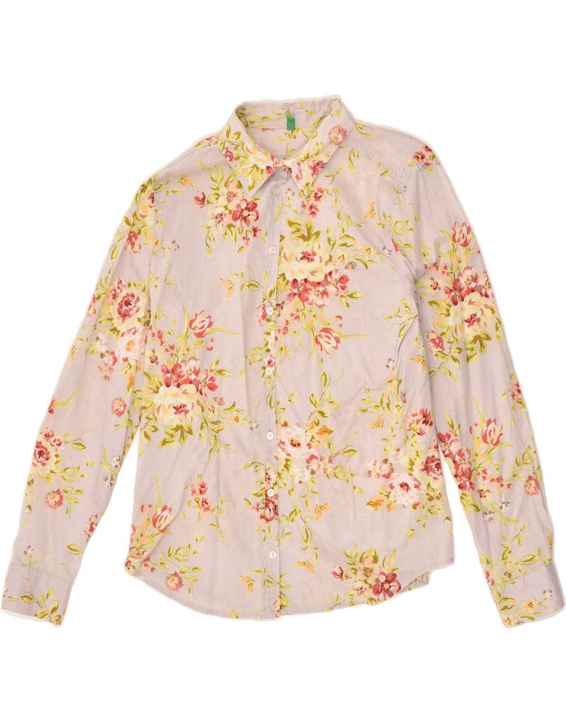 BENETTON Womens Shirt UK 14 Medium Beige Floral | Vintage Benetton | Thrift | Second-Hand Benetton | Used Clothing | Messina Hembry 