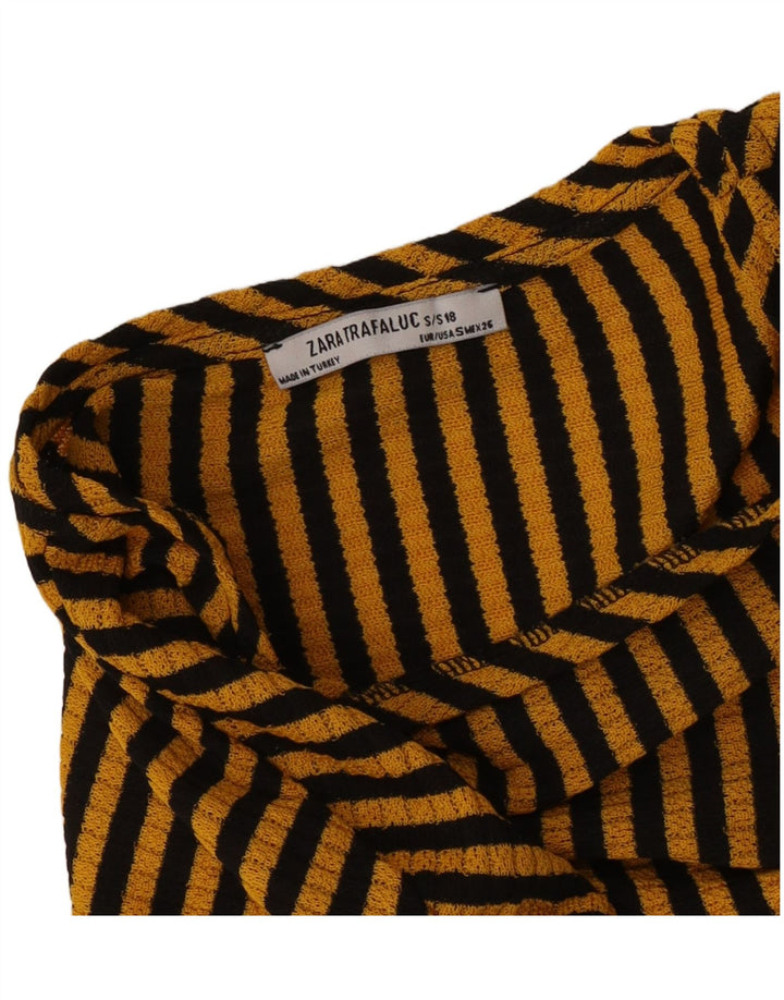Zara Womens Crop Blouse Top UK 10 Small Yellow Striped