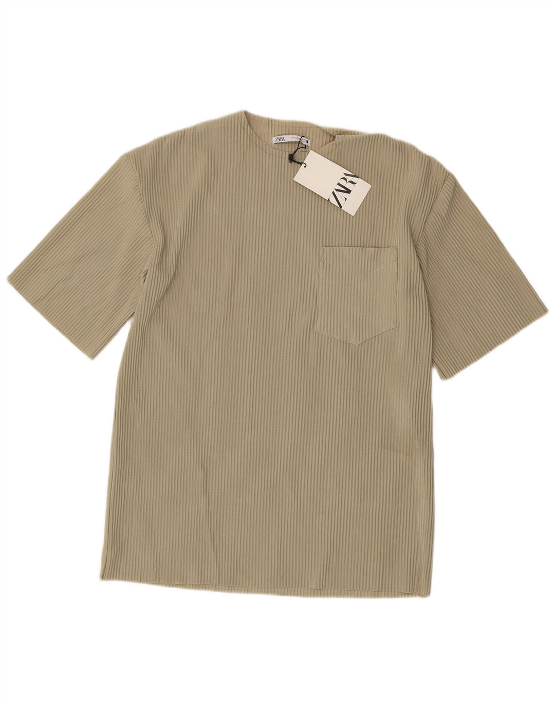 Zara Mens T-Shirt Top Small Beige Polyester