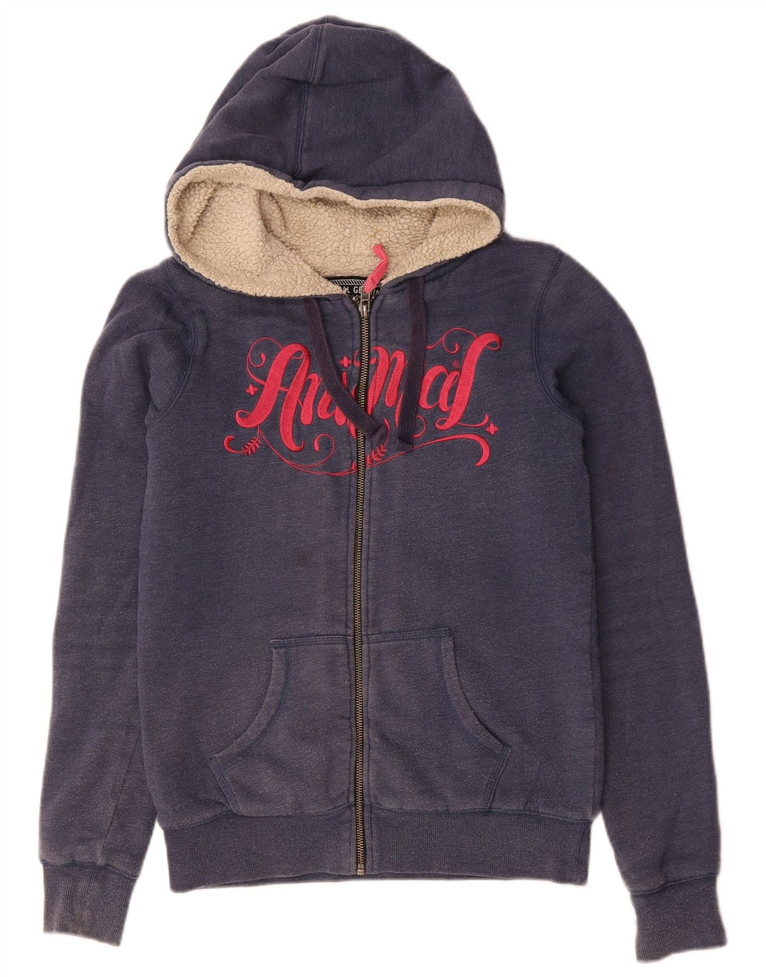 ANIMAL Womens Graphic Zip Hoodie Sweater UK 8 Small Navy Blue