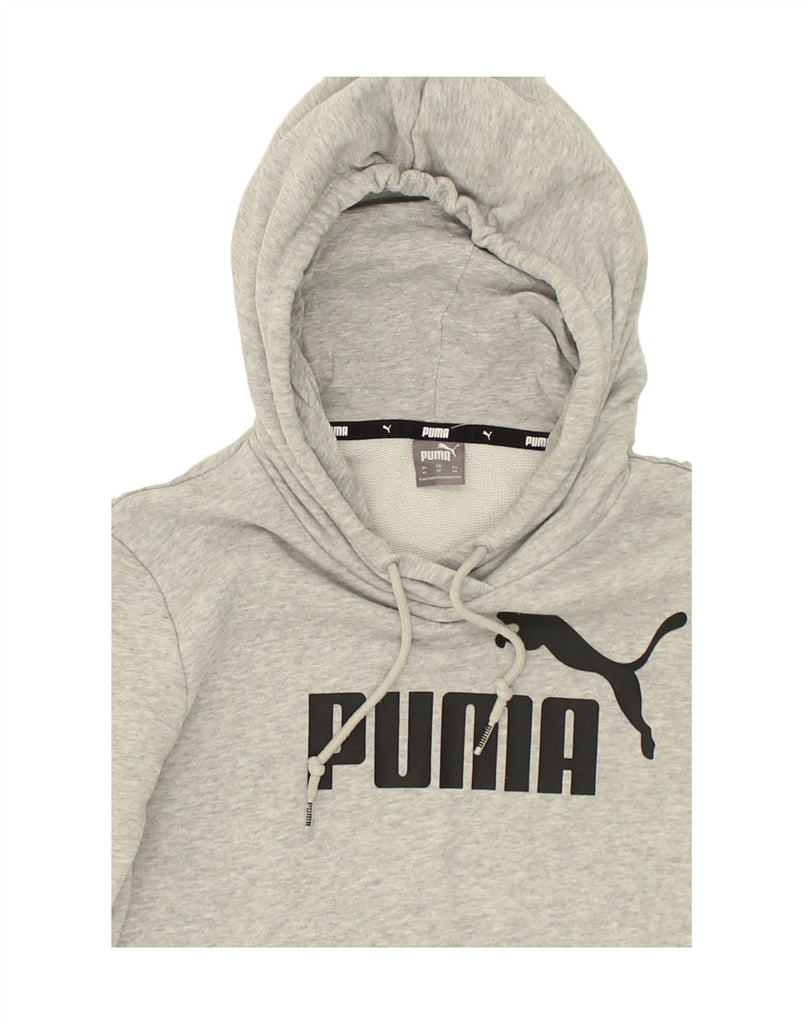 PUMA Womens Graphic Hoodie Jumper UK 4 XS Grey Cotton | Vintage Puma | Thrift | Second-Hand Puma | Used Clothing | Messina Hembry 