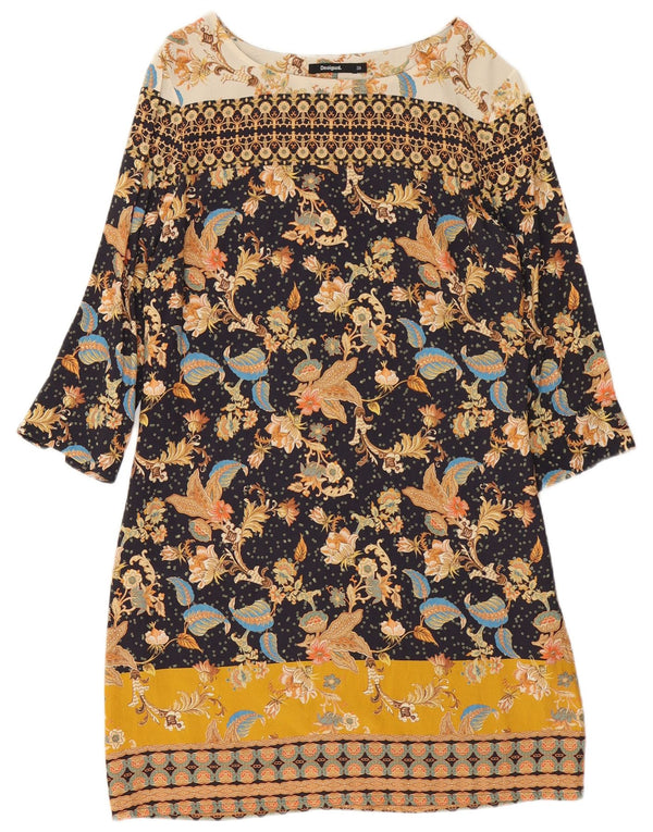 Desigual Womens 3/4 Sleeve Sheath Dress EU 38 Medium Multicoloured Floral