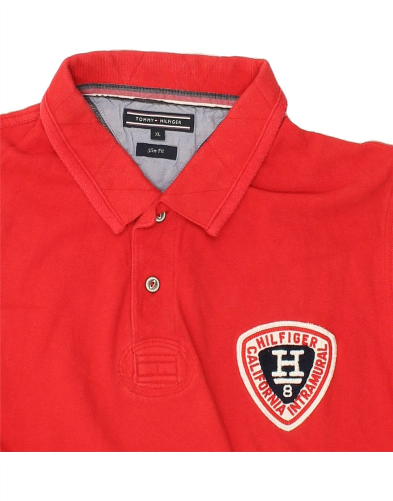 TOMMY HILFIGER Mens Slim Fit Graphic Polo Shirt XL Red Cotton | Vintage Tommy Hilfiger | Thrift | Second-Hand Tommy Hilfiger | Used Clothing | Messina Hembry 