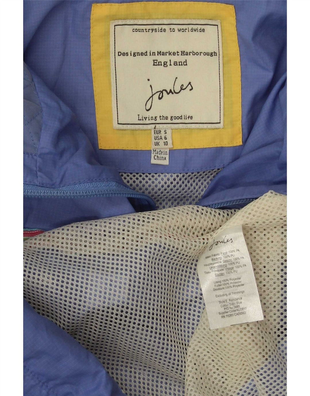 Joules Womens Hooded Oversized Rain Jacket UK 10 Small Blue Polyester