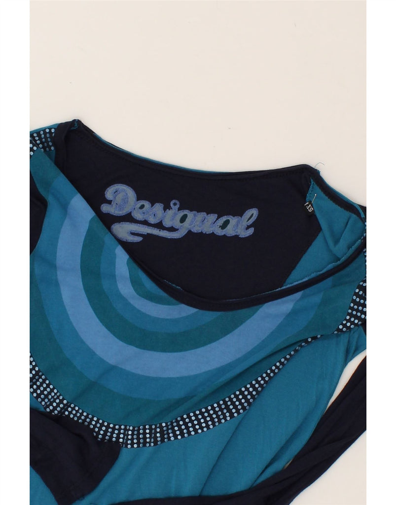 DESIGUAL Womens Graphic Top Long Sleeve UK 6 XS Navy Blue Colourblock | Vintage Desigual | Thrift | Second-Hand Desigual | Used Clothing | Messina Hembry 