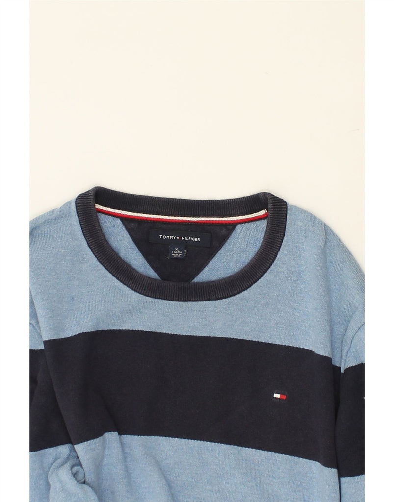 TOMMY HILFIGER Mens Crew Neck Jumper Sweater XL Navy Blue Colourblock | Vintage Tommy Hilfiger | Thrift | Second-Hand Tommy Hilfiger | Used Clothing | Messina Hembry 