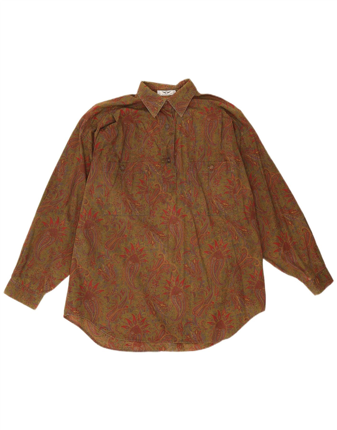 Calbros Womens Oversized Pullover Shirt IT 44 Medium Khaki Paisley Cotton