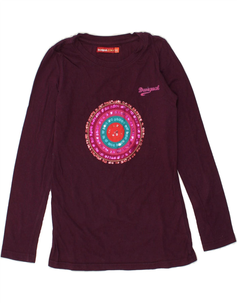 DESIGUAL Girls Graphic Top Long Sleeve 11-12 Years Burgundy Cotton | Vintage Desigual | Thrift | Second-Hand Desigual | Used Clothing | Messina Hembry 